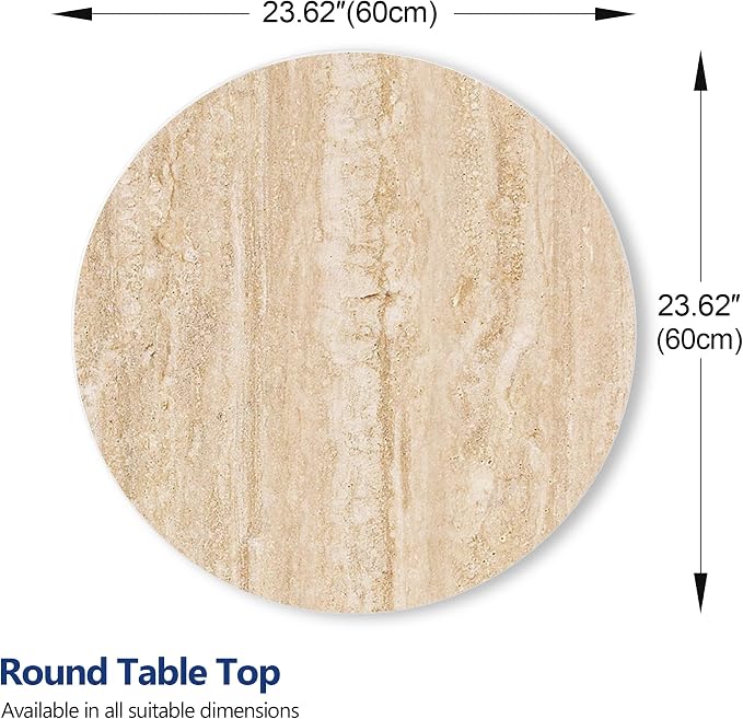 ZL ZELing Round Sintered Stone Table Top 23.6",Replacement Table Top for Indoor&Outdoor-Heat/Scratch Resistant Waterproof Ceramic DIY Desktop,Patio/Balcony/Bistro/Café & Dining Room (Beige)