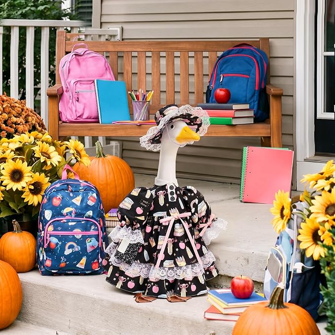 Suzile Back to School Porch Goose Outfit Classroom Goose Clothes for 23" High Cement or Plastic Pastel Geese Costume for Yard Lawn Outdoor Garden Patio Duck Statue Dresses Composition Classroom Decor