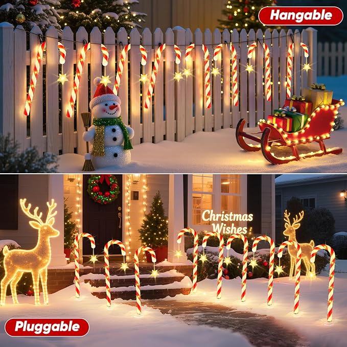 Solar Christmas Lights Outdoor Decorations: 24-Pack Candy Cane Pathway Lights with 10 Modes - Unique Xmas Gifts for Mom Women - Waterproof Decorative Christmas Yard Stakes for Holiday Garden Decor