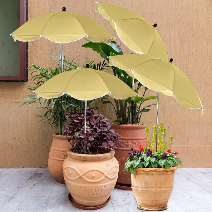 4 Pack Plant Umbrellas for Outdoor Plants 25" Larger Garden Umbrella Sun Shade with Adjustable Angle 40" Higher Sun Protection Cover Shade for Plants, Potted Flower,Garden Bed