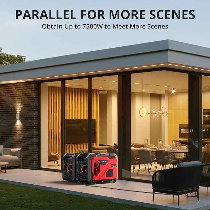 AMERISUN 5000W Super Quiet Inverter Generator – CO Sensor, RV Ready 30A Outlet, Wheels & Handle Kit, Parallel Capable for Home Backup, Camping, and Emergencies, EPA Approved