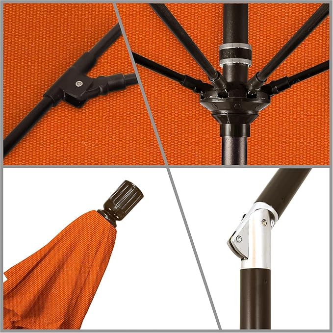 California Umbrella 9' Round Aluminum Pole Fiberglass Rib Market Umbrella, Crank Lift, Collar Tilt, Bronze Pole