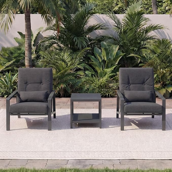 Patio Furniture Set, 3 Pieces Outdoor Patio Furniture with Coffee Table Set, Metal Patio Conversation Sets with Washable and High-Resiliency Sponge Cushions,Upgarded Grey