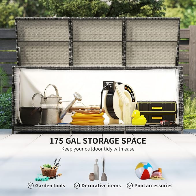175-Gallon Outdoor Rattan Deck Storage Box with Polyester Liner