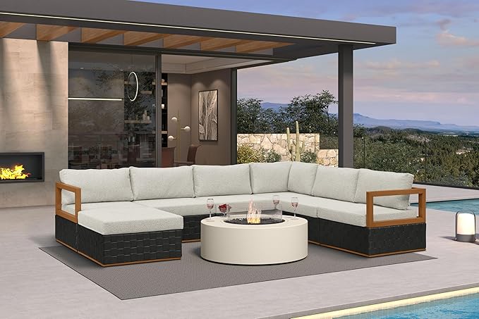 PURPLE LEAF Patio Outdoor Furniture Set 7 Pieces, Premium Leather Outdoor Couch Sectional Sofa, L-Shaped Patio Conversation Sets with Olefin Cushions, Patio Couch for Porch, Balcony, Garden, Black