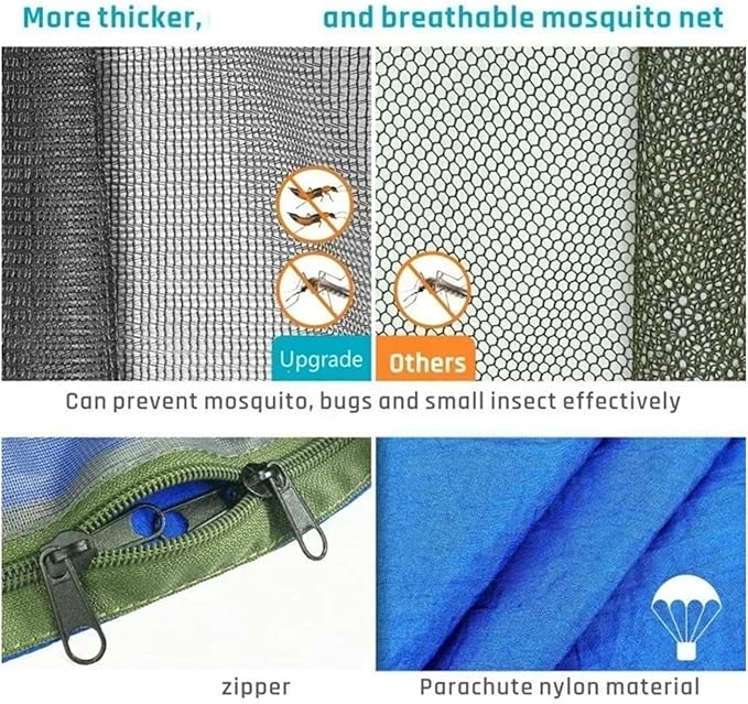Hammock Camping Hammock with Mosquito Net Pop-Up Light Portable Outdoor Parachute Hammocks Swing Sleeping Hammock Camping Stuff Quick-Opening(Army Green-6 Rings)