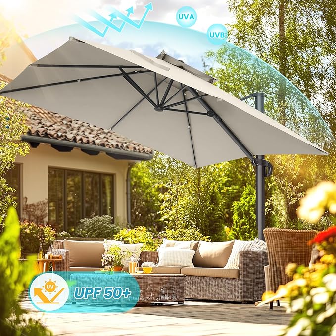 HOTEEL10x10ft Patio Umbrella Cantilever Umbrellas Double Top - Upgrade and Intensify - 360 Rotation and 5 Angles Adjustment - Aluminum Offset Pool Umbrella Outdoor Umbrellas for Patio Garden Pool