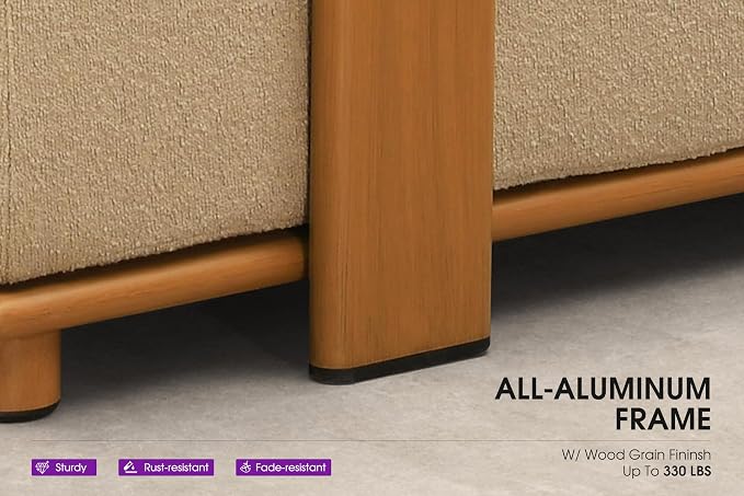 PURPLE LEAF Patio Furniture Set Modular U-Shaped Outdoor Sectional Sofa with 11" Thick Olefin Cushion 7-Piece Outdoor Conversation Set w/Daybed & Ottoman for Backyard Poolside Table Included, Beige