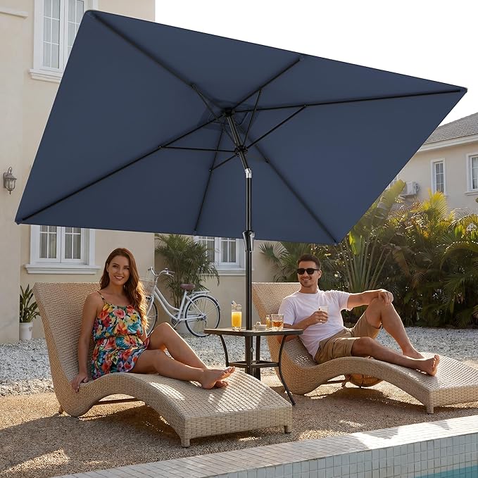 HOMSHADE 6.6 x 10 ft Rectangular Patio Umbrella Rectangle Umbrella Outdoor Patio, Large Outdoor Umbrellas for Patio Table with Tilting and Sun UV Protection for Pool, Deck, Market, Backyard