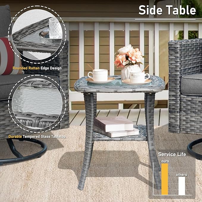 HOOOWOOO Wicker Patio Conversation Sets,8 Piece Outdoor Furniture Set with Swivel Rocking Chairs,All Weather Resistant Modern Outside Out Door Rattan Couch Chairs Side Table Set,Charcoal Gray