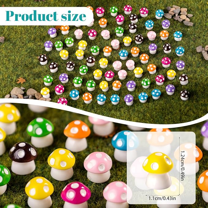 80P Mini Mushrooms, Tiny Resin Mushroom Figurines Small Little Resin in Bulk for Miniature Landscape Aquarium Potted Fairy Garden Home Decor Accessories Party Favors Gifts