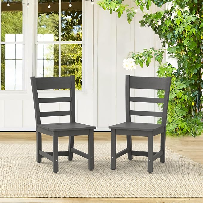 Cozyman Armless Outdoor Dining Chairs Set of 4, All Weather Resistant HDPS Patio Dining Chairs, Classic Dining Chair Support 350 LBS, for Outdoor Indoor, Lawn, Garden, Backyard, Dark Gray