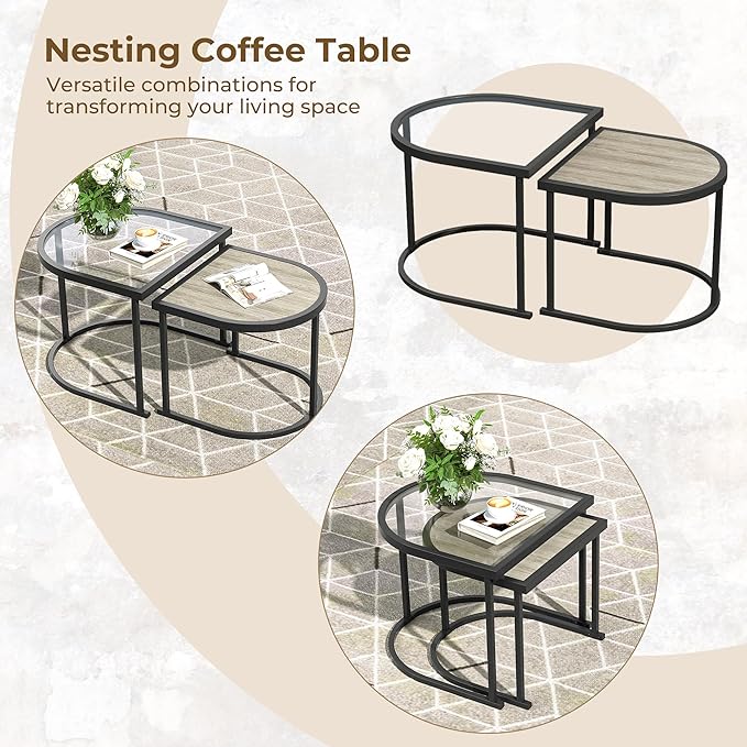 Grand patio 4-Piece Outdoor Conversation Set with 2 Single Chairs and 2 Patio Coffee Tables, Wicker Furniture Set, Natural