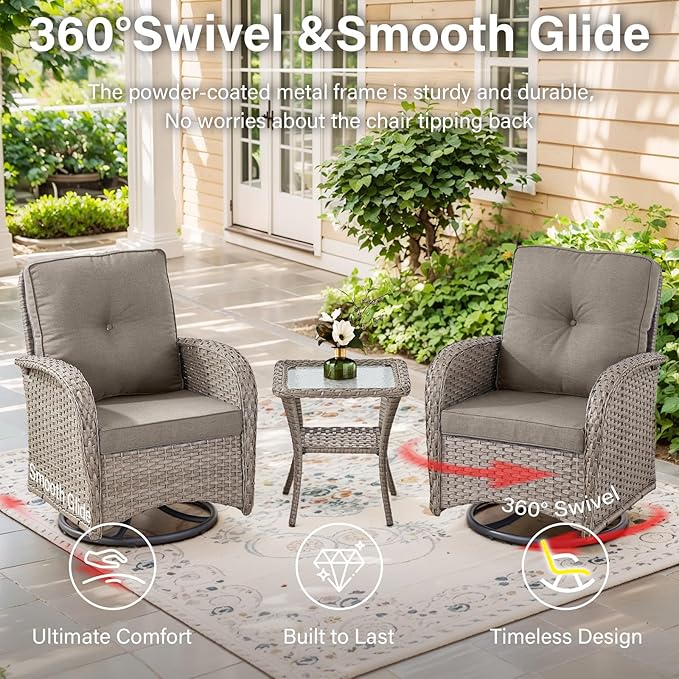 Belord 6 Pieces Wicker Patio Furniture Set - Swivel Rocker Outdoor Chairs with Outdoor Couch and Side Table, All-Weather Patio Conversation Set for Sunroom Deck Backyard
