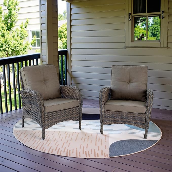 Belord Patio Club Chair Wicker Chairs - Outdoor High Back Chair Set of 2 Patio Furniture Set Rattan Seating with Removable Cushions for Porch Balcony Deck Pool Brown/Gray