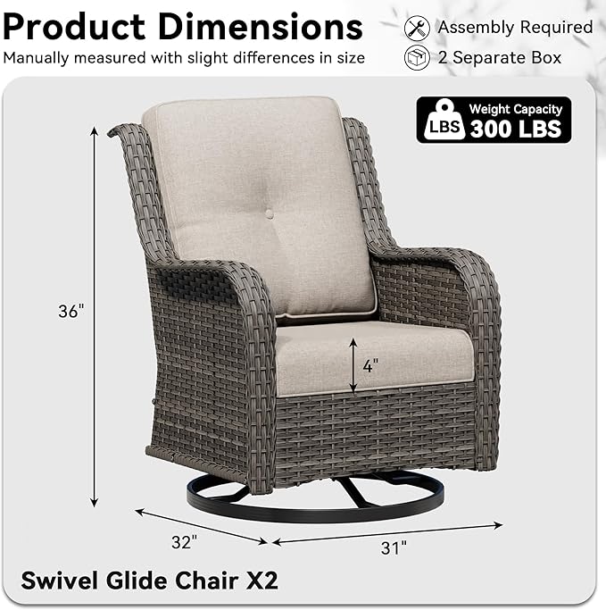 Swivel Rocker Patio Chairs Set of 2 - Outdoor Wicker Patio Furniture Set 2 Pieces with Thickened Olefin Cushions, High Back and Deep Seating, Hand-Woven PE Rattan for Porch, Deck, Beige