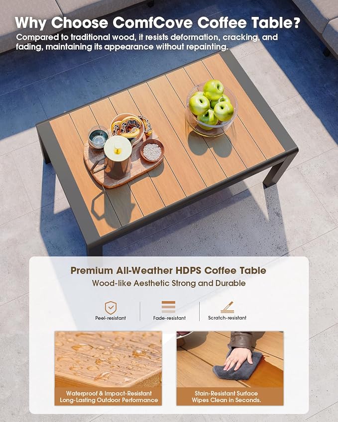 Aluminum Outdoor Patio Furniture Set, 11 Seats Patio Conversation Sets, Oversized Outdoor Sectional with Washable Thick Cushions & Coffee Table for Backyard, Garden and Poolside, Gray