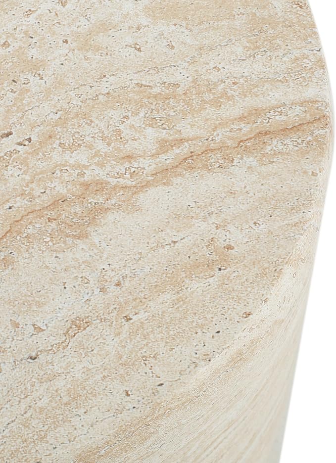 Outdoor Side Table Faux Marble End Table Travertine End Tables Concrete Side Tables Faux Stone Small Coffee Tables for Patio, Garden Stool Plant Stand for Porch Backyard, 15.5"*16" Cylindrical Beige