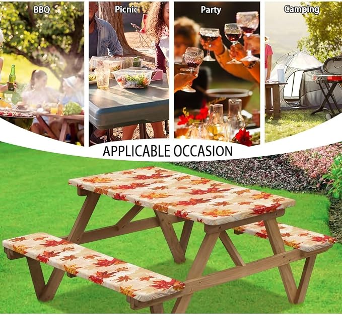Fall Table Cover with Bench Covers Washable Rectangle Table Cover Outdoor Patio Camping Essentials Picnic Table and Chair Decorative Cover Suitable for Fall Thanksgiving