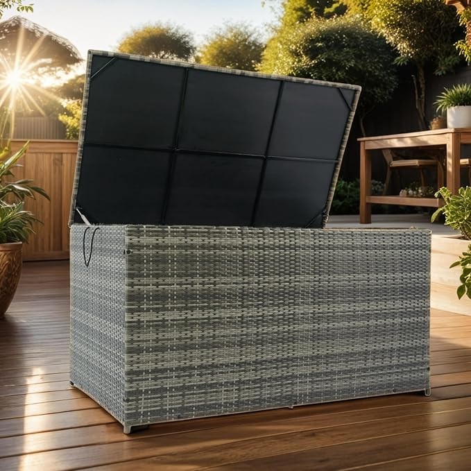 Outdoor Storage Box, 200 Gallon Wicker Patio Deck Boxes with Lid, Outdoor Cushion Storage forToys, Pillows, Towel