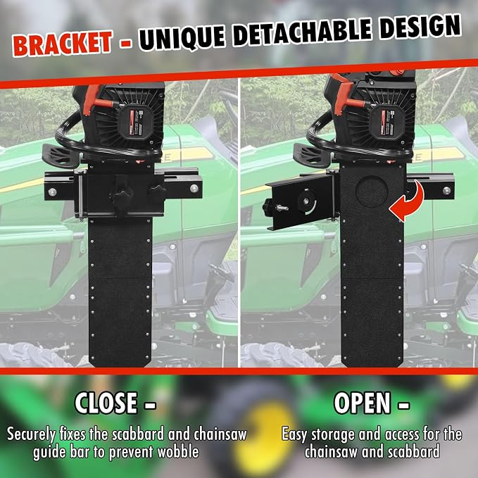 Universal Tractor Chainsaw Holder with Saw Scabbard, Heavy-duty Steel Chainsaw Mount, Fits All Chainsaw Sizes, No-Drill Farm Equipment Carrier for Tractor Loader Arm, UTV, ATV, Agricultural Machinery