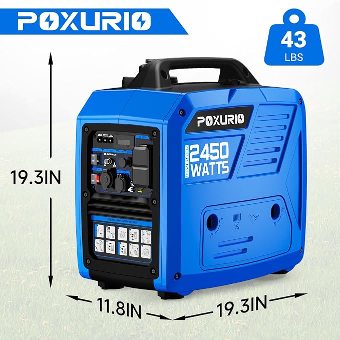 2450-Watt Inverter Generator for Home Use, 1.6Gallon Large Fuel Tank Up to 8.3 Hours Use, 120V Gas Powered Generator Super Quiet - EPA Compliant