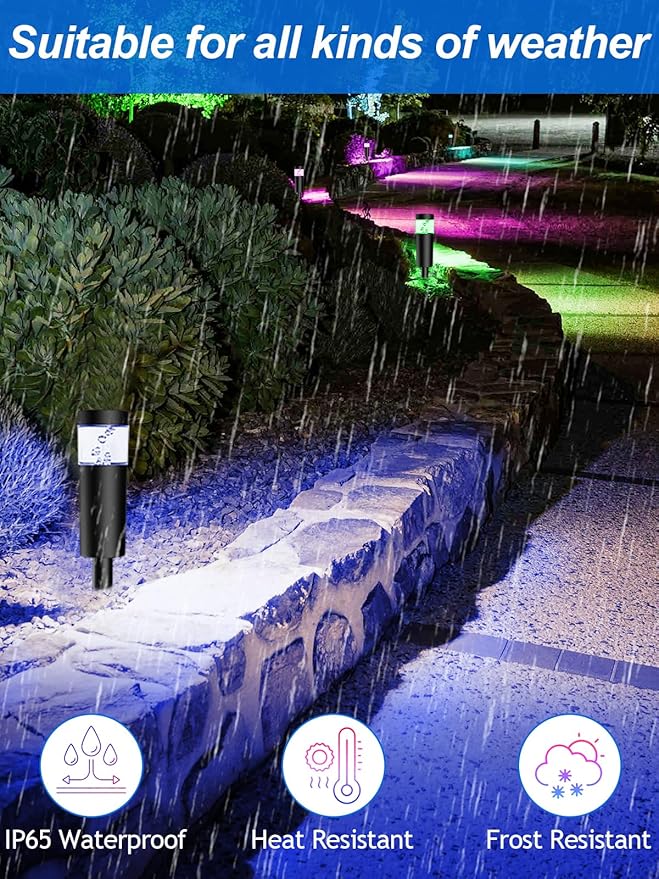 5W RGBW Low Voltage Landscape Pathway Lights with Connectors 12V Outdoor Color Changing Landscape Lighting LED Bollard Path Lights Wired Waterproof Walkway Light for Garden Yard (8Pack)