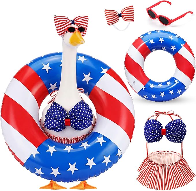 Bikini Porch Goose Outfits with Sunglasses and Swimming Tube for 23" Summer Goose Costume Garden Patio Statue Decor (4th of July)