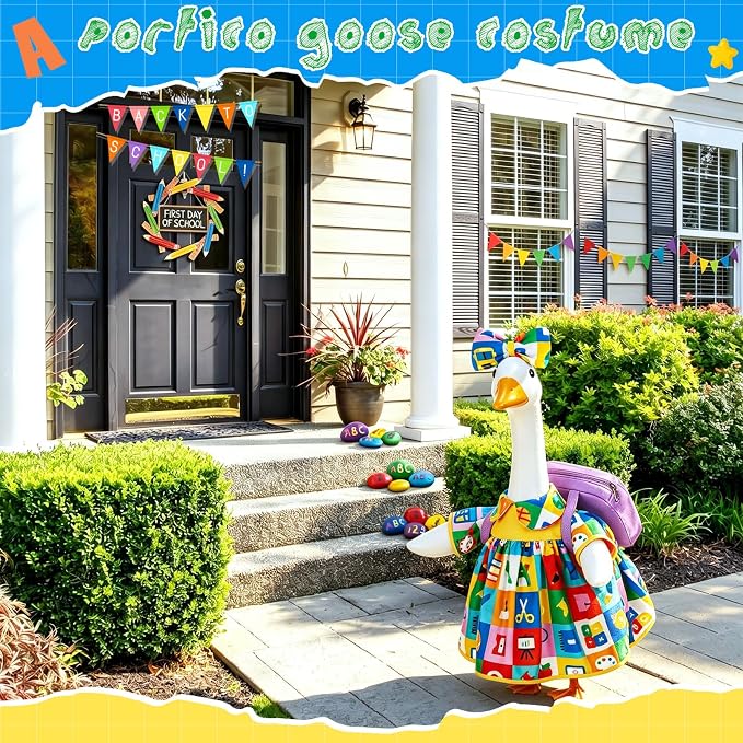 Mindsoft Back to School Porch Goose Outfit Teacher Goose Clothes Costume Statues Decor for 23" school Classroom Lawn Garden Patio Outdoor Statues(Backpack Style - Colorful)
