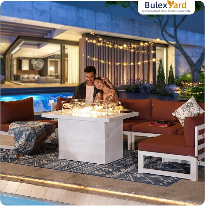 BULEXYARD 6 Person Oversized Modular Aluminum Outdoor Furniture Set with Fire Pit Table, 29 inch Deep Wide Sectional Seating, 500 lbs High Weight Capacity Patio Conversation Set for Garden, Burgundy