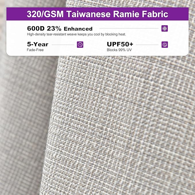 PURPLE LEAF 6 X 10 FT Semi-Auto Outdoor Patio Umbrella Market Table Sun Umbrellas with 6 Aluminum Sturdy Ribs for Backyard Deck Garden Pool (Silver Pole Beige Canopy)