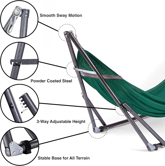 Best Home Fashion Portable Hammock with Collapsible Steel Stand, 450 lbs Capacity, No Tools Assembly, Carrying Bag Included, Perfect for Indoor Outdoor Backyard Patio Camping Beach, Green