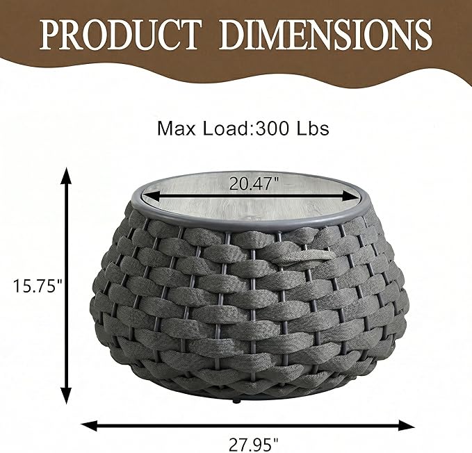 28 inch Outdoor Side Table, Large Patio End Table with Removable Lid Round Accent Side Tables with Metal Frame and Hollow Out Bottom for Patio, Balcony Porch, Poolside, Garden, Yard (Gray)
