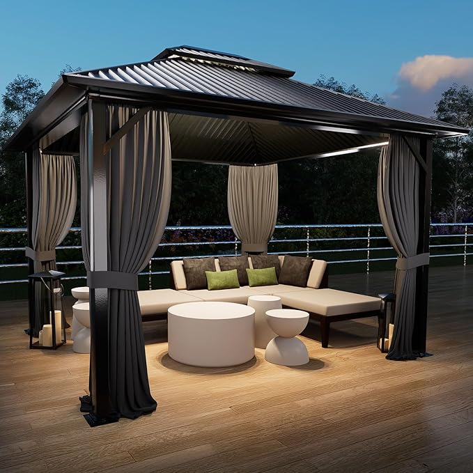 COWVIE 4-Panel 10' x 10' Gazebo Replacement Curtains, Patio Privacy Sidewalls with Double Zipper, Replacement for Outdoor Gazebo Canopy (Curtain Only)