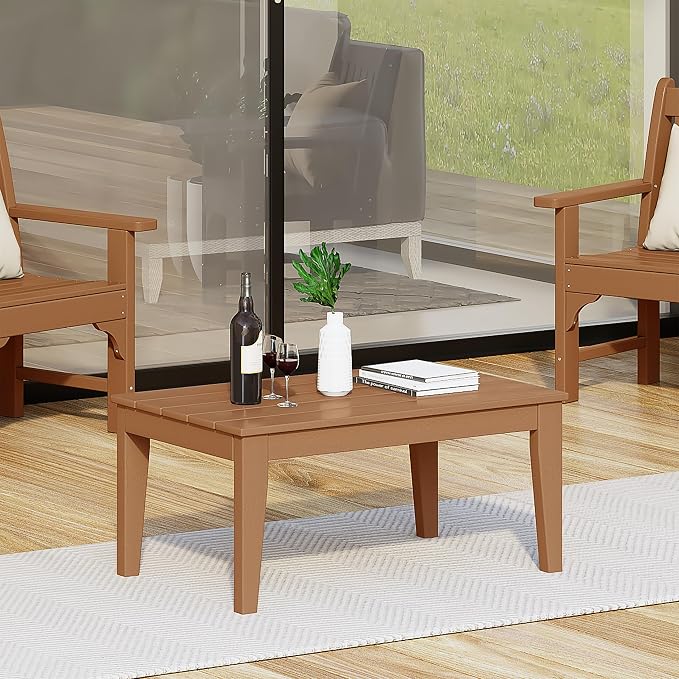 WestinTrends Malibu Low Outdoor HDPE Patio Rectangle Coffee Table, Teak