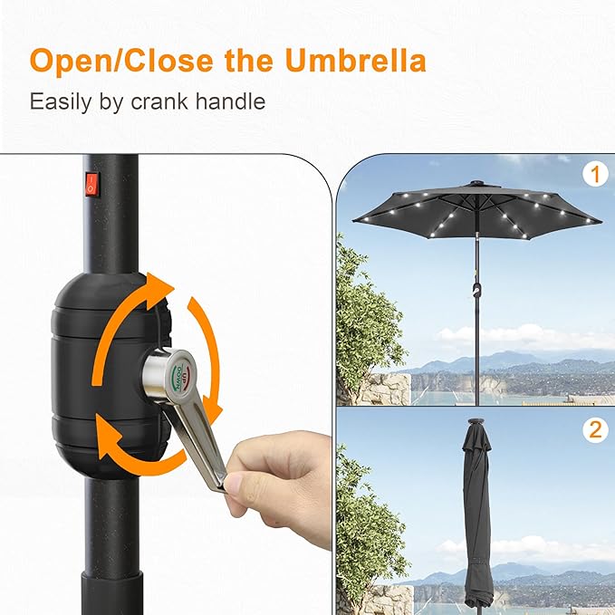 7.5ft Outdoor Umbrella Patio Umbrella with Solar Lights,18 LED Lighted Table Market Outdoor Umbrella, 2-Year-Non-Fading, for Pool, Deck, Garden,Backyard