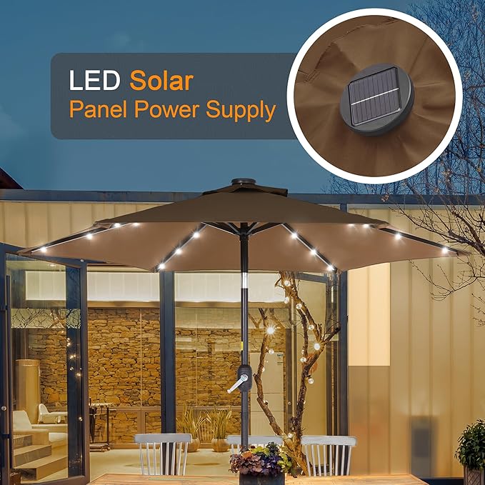 7.5ft Outdoor Umbrella Patio Umbrella with Solar Lights,18 LED Lighted Table Market Outdoor Umbrella, 2-Year-Non-Fading, for Pool, Deck, Garden,Backyard