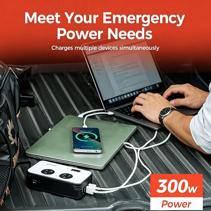 300W Car Power Inverter, DC 12V to AC 110V Car Adapter Outlet Plug with PD 25W USB-C, QC3.0 and LCD Display Laptop Car Charger