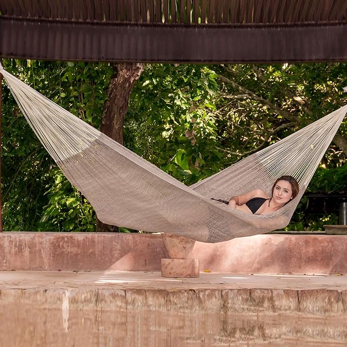 NOVICA Natural Grey Hand Woven Cotton 2 Person XL Mayan Rope Hammock with Hanging Accessories, Maya Mist' (Double)