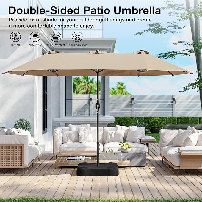 Joyside 13FT Large Patio Umbrella, Outdoor Double Sided Umbrella, Rectangle Umbrella with Crank Handle, 12 Sturdy Ribs for Deck, Porch and Pool