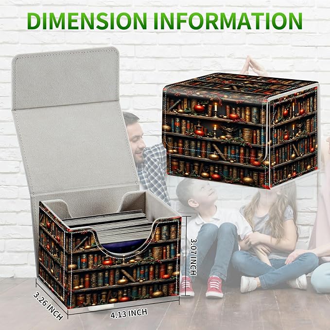 Card Deck Box for MTG, Cards Storage Box Fits 120+ Sleeved, Leather Small Size Strong Magnetic Closing Card Case for Board Games Magic TCG CCG Baseball Collection, Red Library Books