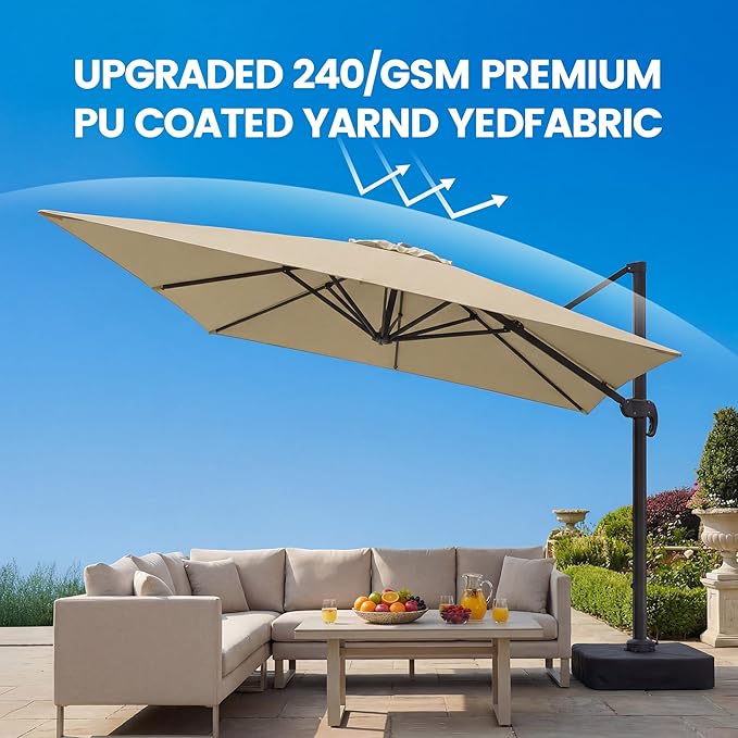 Olilawn 9' X 12' Patio Umbrella with Base Included & OLILAWN 600D Waterproof Umbrella Cover, Large Outdoor Cantilever Offset Patio Umbrellas Rectangular Aluminum Umbrella with 360-degree Rotation & Infinite Tilt Adjustment for Backyard Hosting, Poolsid...