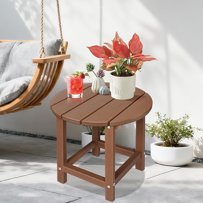 LZRS Adirondack Patio Side Table End Table, Outdoor Coffee Tables for Patio, Backyard,Pool, Indoor Companion, Easy Maintenance & Weather Resistant(Brown)