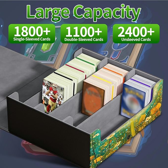 Card Deck Box for MTG, Cards Storage Box Fits 120+ Sleeved, Leather Big Size Strong Magnetic Closing Case for Board Games Magic TCG CCG Baseball Collection Women Man, Blue Dandelion