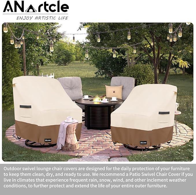 ANartcle Swivel Patio Chair Cover 4 Pack,600D Waterproof Heavy Duty Outdoor Chair Cover(35 W x 37 D x 36 H inches),Patio Furniture Covers,Outdoor Furniture Covers Waterproof,Beige&brown