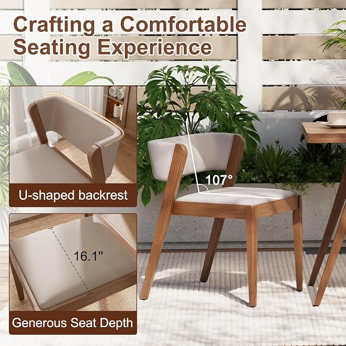 AnywaysWood Solid Wood Outdoor Patio Dining Table Set,3 PCS Bistro Dining Table Set of 2 with upholstered Chairs Patio Conversation Set Stackable Chair and Table Design for Lawn,Deck,Backyard,Walnut