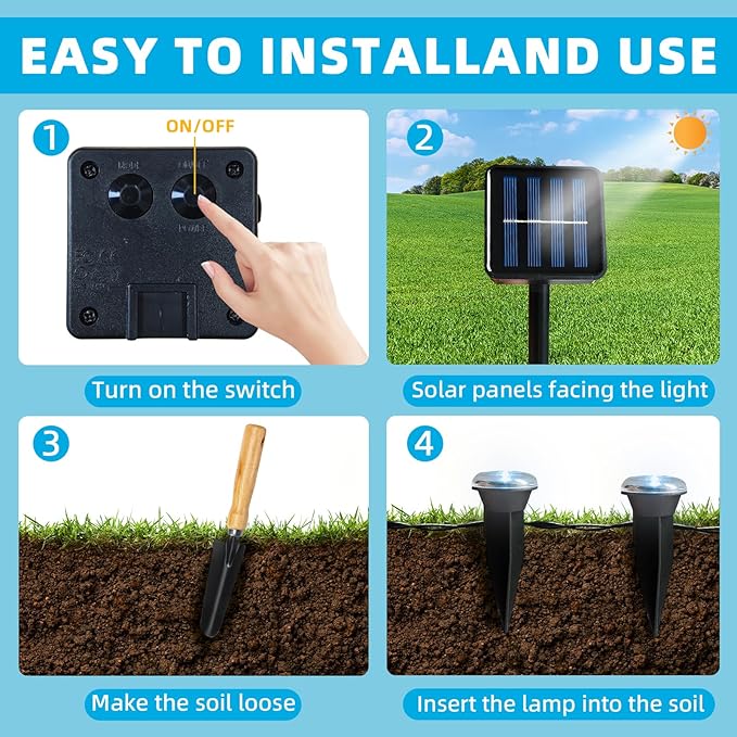 30 LED Solar Ground Lights Outdoor, Waterproof Solar Pathway Lights, LED Landscape Lighting for Garden, Patio, Driveway, Walkway - White