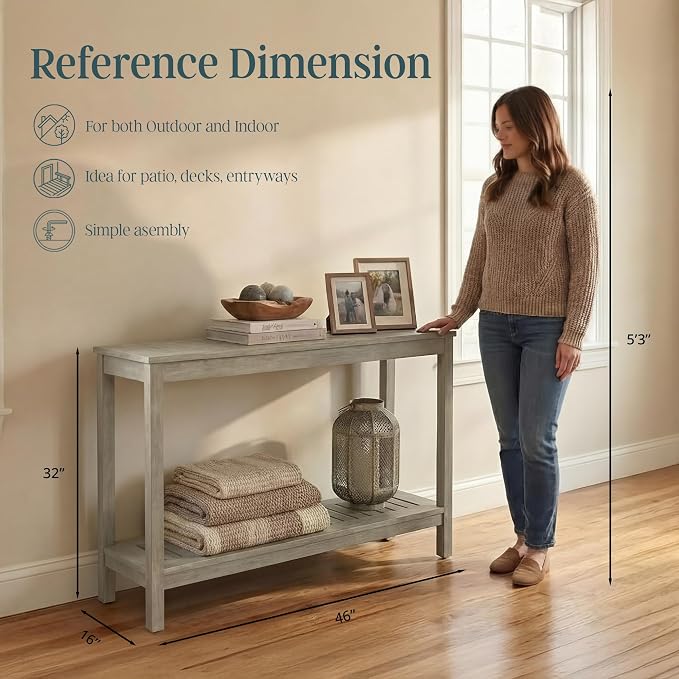 DTY Outdoor Living Eucalyptus Wood Console Table, Two-Shelf Outdoor Buffet, Driftwood Gray Weather-Resistant Finish