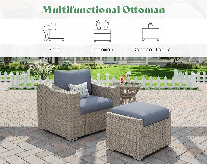 AMERLIFE 10-Piece Wicker Patio Furniture Set, Rattan Sectional Sofa with Storage Coffee Table & 2 Ottomans, All-Weather Outdoor Conversation Set for Backyard, Deck, Grey