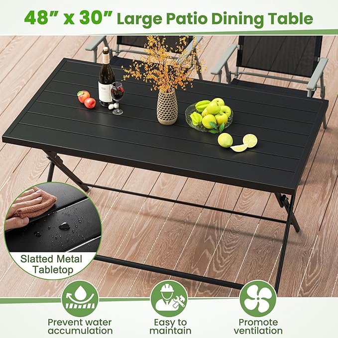 Tangkula 5 Pieces Foldable Outdoor Dining Set for 4, Patio Large Rectangular Metal Dining Table & 4 Patio Folding Chairs, Outdoor Table and Chairs Furniture Set for Backyard Garden Deck